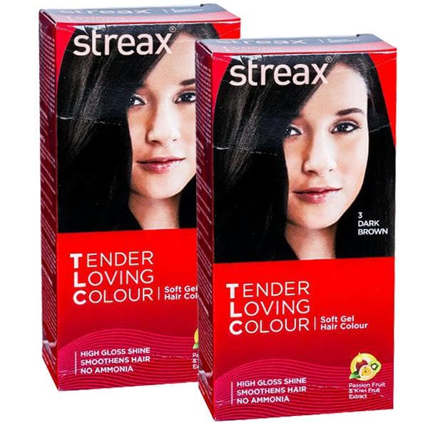 Streax Tender Loving Colour Soft Gel Hair Colour 3 Dark Brown (Buy 1 Get 1 Free) 2 x (30 g + 45 ml + 20 ml)