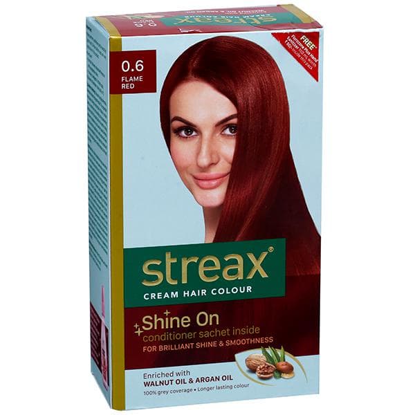 Streax Cream Hair Colour 0.6 Flame Red (Free Florozone Plus Hand Sanitizer 100 ml) (50 g + 50 ml + 4 x 5 g)