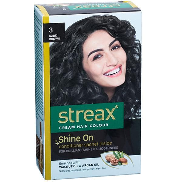 Streax Cream Hair Colour 3 Dark Brown (25 g + 25 ml + 2 x 5 g)