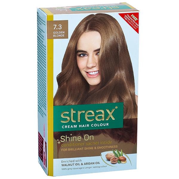 Streax Cream Hair Colour 7.3 Golden Blonde (Free Florozone Plus Hand Sanitizer 100 ml) (50 g + 50 ml + 4 x 5 g)