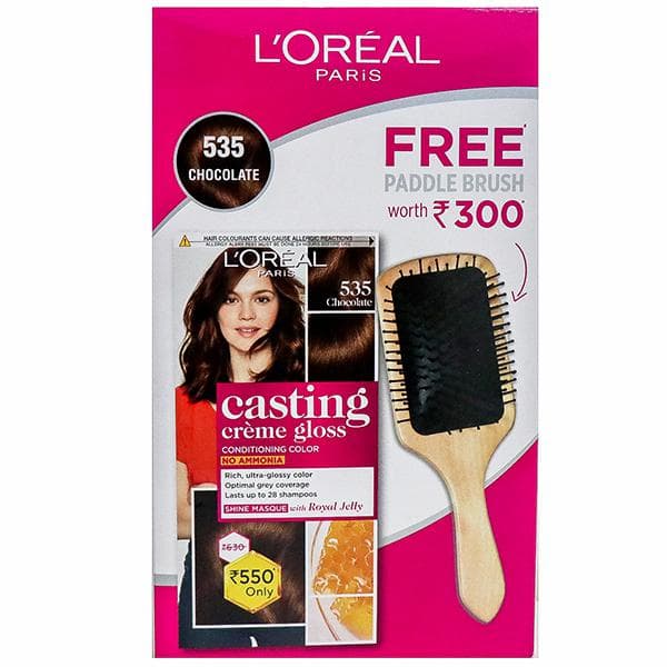 Loreal Paris Casting Creme Gloss Conditioning Hair Colour 535 Chocolate (Free Paddle Brush) (87.5 g + 72 ml)