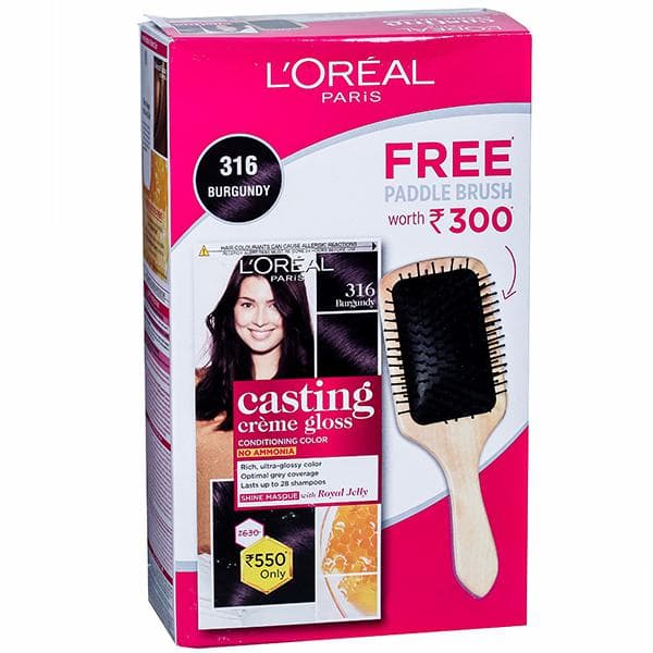 Loreal Paris Casting Creme Gloss Conditioning Hair Color 316 Burgundy (Free Paddle Brush) (87.5 g + 72 ml)