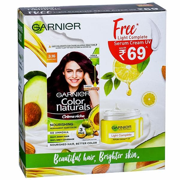 Garnier Color Naturals Creme Riche Nourishing Hair Color 3.16 Burgundy (Free Serum Cream UV 23 g) 70 ml + 60 g