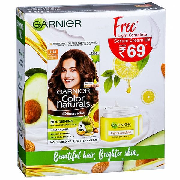 Garnier Color Naturals Creme Riche Nourishing HairColor5.32TaapseesCaramelBrown(FreeSerumCreamUV23g) 70 ml + 60 g