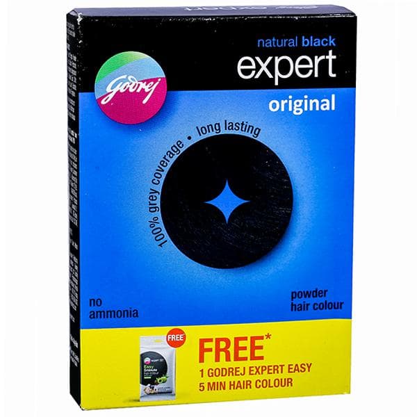 Godrej Expert Original Natural Black Hair Colour (Free Godrej Expert Easy Hair Colour 20 ml) 8 x 3 g
