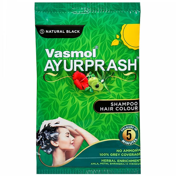 Vasmol Ayurprash Shampoo Hair Colour 1 Natural Black (7.5 ml + 7.5 ml)