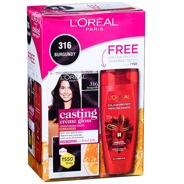 Loreal Paris Casting Creme GlossConditioningHairColor 316 Burgundy (FreeColourProtectShampoo192.5ml) (87.5 g + 72 ml)