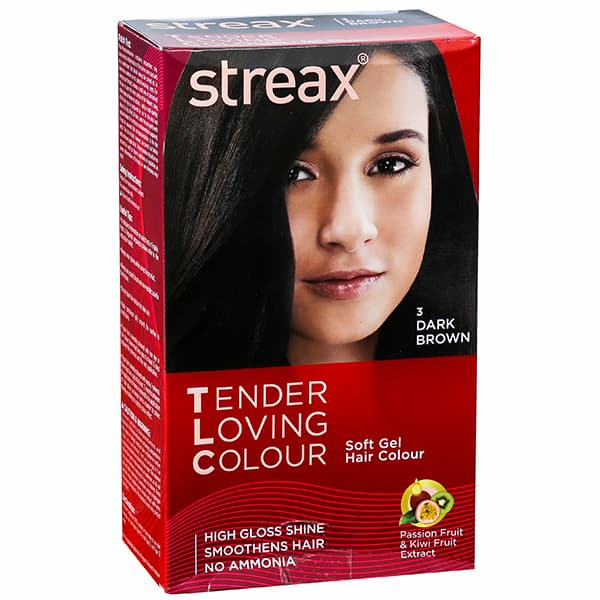 Streax Tender Loving Colour Soft Gel Hair Colour 3 Dark Brown (50 g + 75 ml + 20 ml + 25 ml)