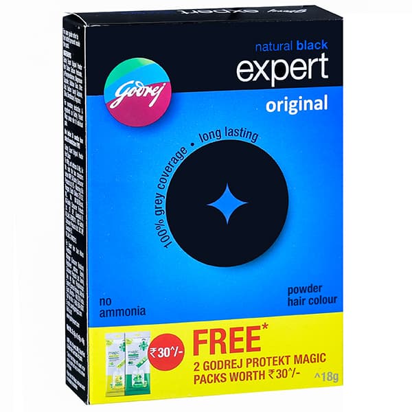 Godrej Expert Original Natural Black Hair Colour (Free Godrej Protekt Magic Handwash Pack of 2x9 g) 8 x 3 g