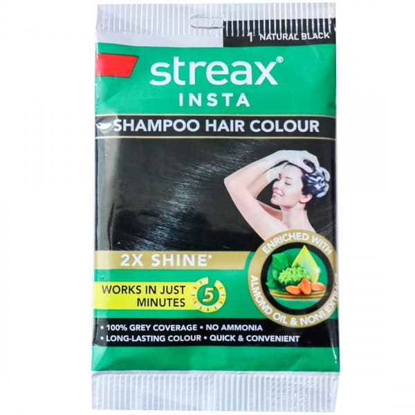 Streax Insta Shampoo Hair Colour 1 Natural Black (9 ml + 9 ml)