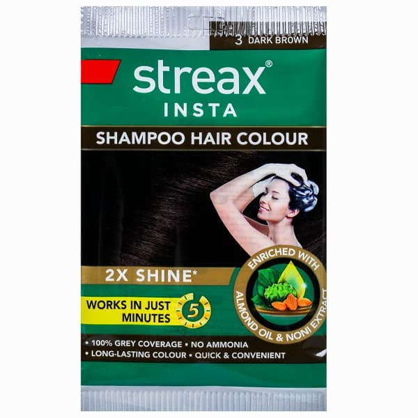 Streax Insta Shampoo Hair Colour 3 Dark Brown (9 ml + 9 ml)