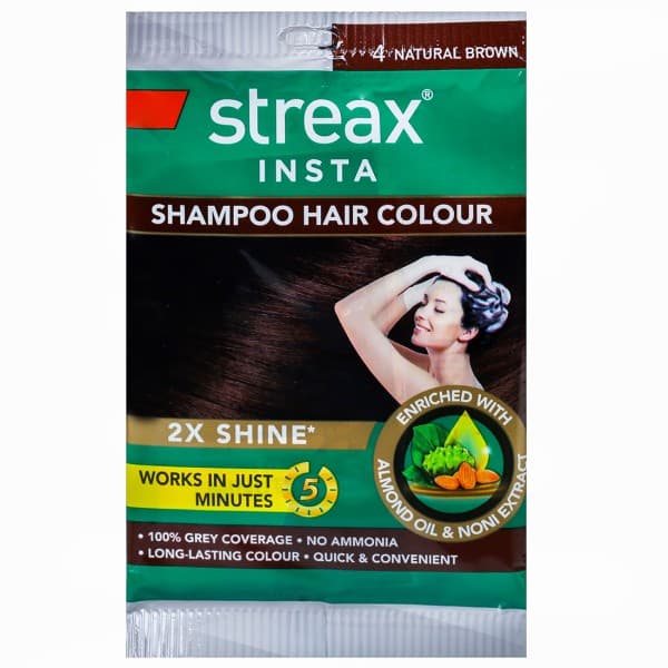Streax Insta Shampoo Hair Colour 4 Natural Brown (9 ml + 9 ml)
