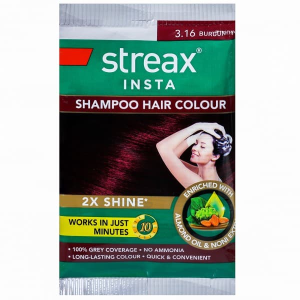 Streax Insta Shampoo Hair Colour 3.16 Burgundy (9 ml + 9 ml)