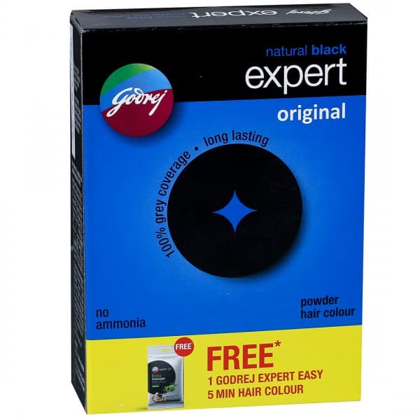 Godrej Expert Original Natural Black Hair Color (Free Godrej Expert Easy 5 Min Hair Colour 9ml+9ml) 8 x 3 g