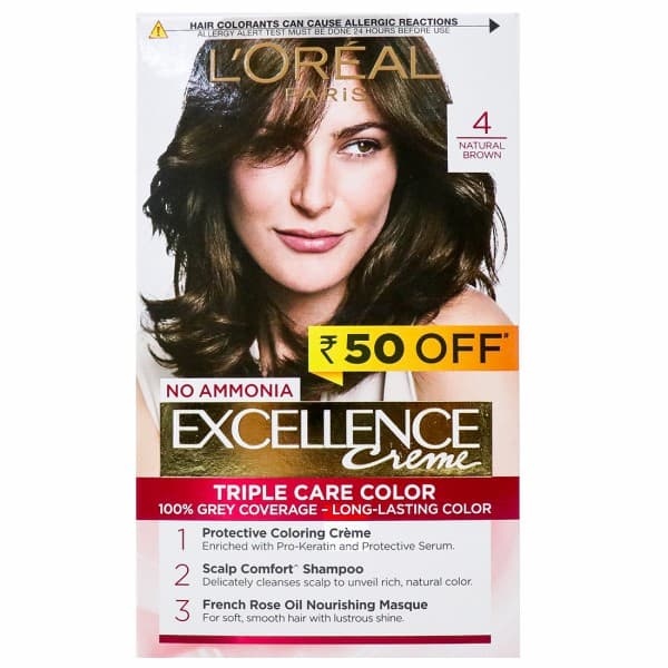 Loreal Paris Excellence Creme Hair Colour 4 Natural Brown (Rs 50 Off) (100 g + 72 ml)