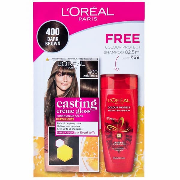 Loreal Paris Casting Creme Gloss Conditioning Hair Color400 DarkBrown(FreeColorProtectShampoo82.5ml) (87.5 g + 72 ml)