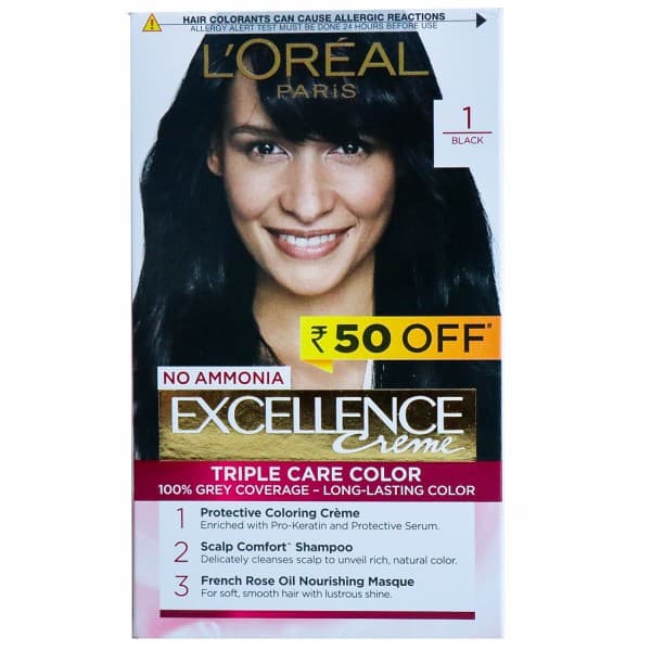 Loreal Paris Excellence Creme Hair Colour 1 Black (Rs 50 Off) (100 g + 72 ml)