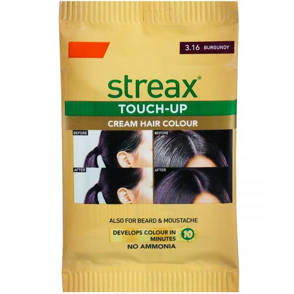 Streax Touch Up Cream Hair Colour 10 Minutes 3.16 Burgundy (5 g + 5 ml)