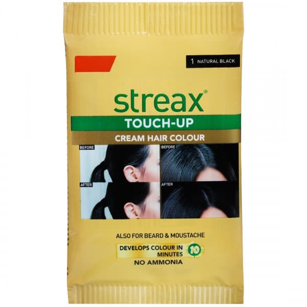 Streax Touch Up Cream Hair Colour 10 Minutes 1 Natural Black (5 g + 5 ml)