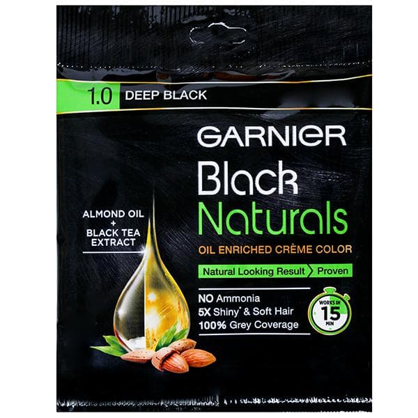 Garnier Black Naturals Oil Enriched Cream Hair Colour 1.0 Deep Black (20 g + 20 ml)