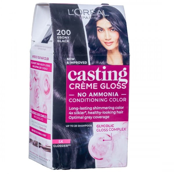 Loreal Paris Casting Creme Gloss No Ammonia Conditioning Hair Colour 200 Ebony Black (60 g + 60 ml + 40 g)