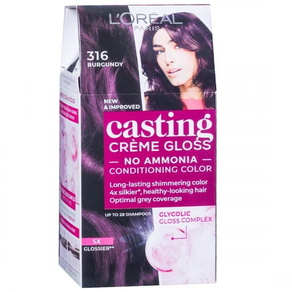 Loreal Paris Casting Creme Gloss No Ammonia Conditioning Hair Colour 316 Burgundy (60 g + 60 ml + 40 g)