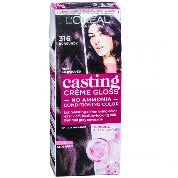 Loreal Paris Casting Creme Gloss With Glycolic Gloss Complex No Ammonia Conditioning Hair Colour 316 Burgundy (20 g + 20 ml + 5 g)