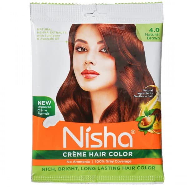 Nisha Creme Hair Color 4.0 Natural Brown Pouch 20 g + 20 ml