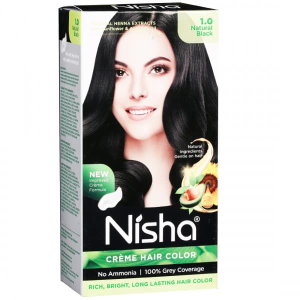Nisha Creme Hair Color 1.0 Natural Black Box 60 g + 60 ml + 6 ml