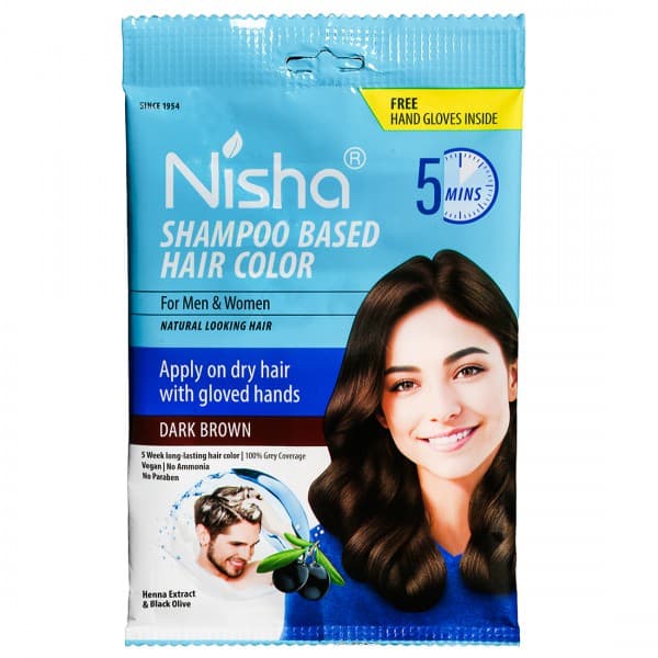Nisha Shampoo Based Hair Color Dark Brown Pouch (Free Hand Gloves Inside) 20 ml