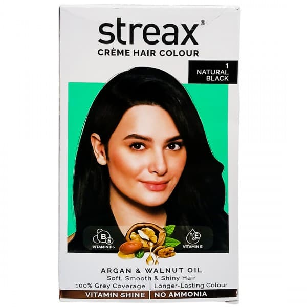 Streax Creme Hair Colour 1 Natural Black (50 g + 50 ml + 20 g)