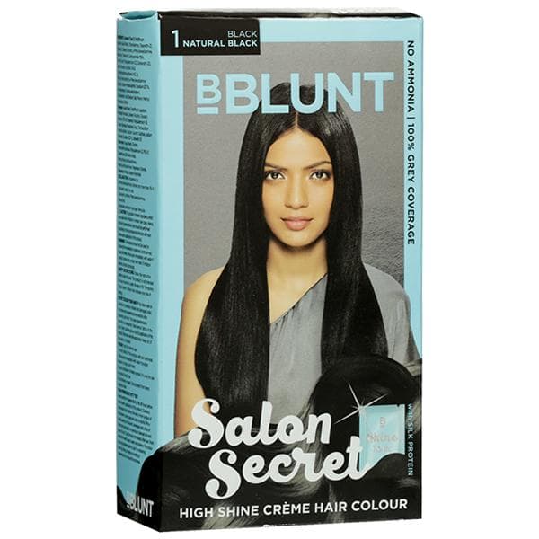 B Blunt Salon Secret High Shine Creme Hair Colour 1 Black Natural Black 40 g + 2 ml