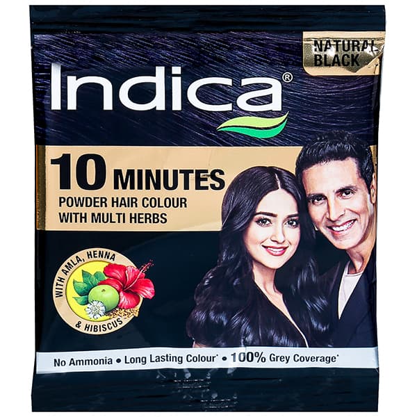 Indica 10 Minutes Hair Colour Powder With Multi Herbs Natural Black 5 g