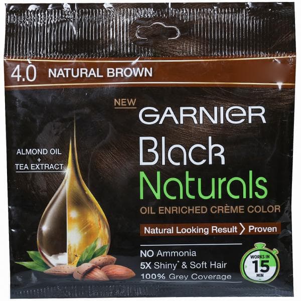 Garnier Black Naturals Oil Enriched Cream Hair Colour 4.0 Natural Brown (20 g + 20 ml)