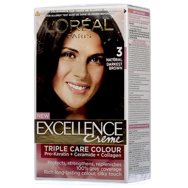Loreal Paris Excellence Creme Hair Colour 3 Natural Darkest Brown (100 g + 72 ml)