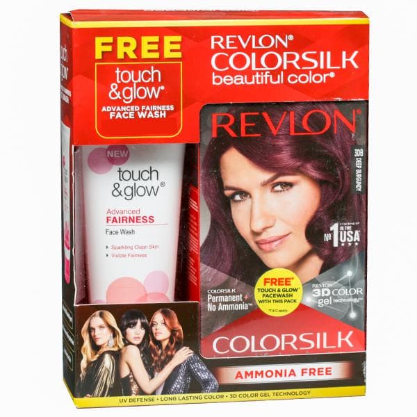 Revlon Colorsilk Hair Color Deep Burgundy 3DB (Free Revlon Touch & Glow Face Wash 50 g) (40 ml + 40 ml + 11.8 ml)