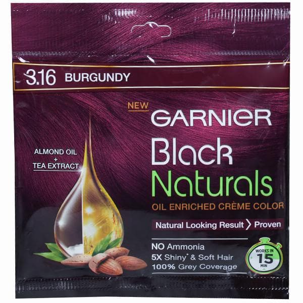 Garnier Black Naturals Oil Enriched Cream Hair Colour 3.16 Burgundy (20 g + 20 ml)