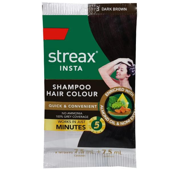 Streax Insta Shampoo Hair Colour 3 Dark Brown (7.5 ml + 7.5 ml)