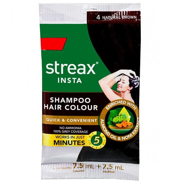 Streax Insta Shampoo Hair Colour 4 Natural Brown (7.5 ml + 7.5 ml)
