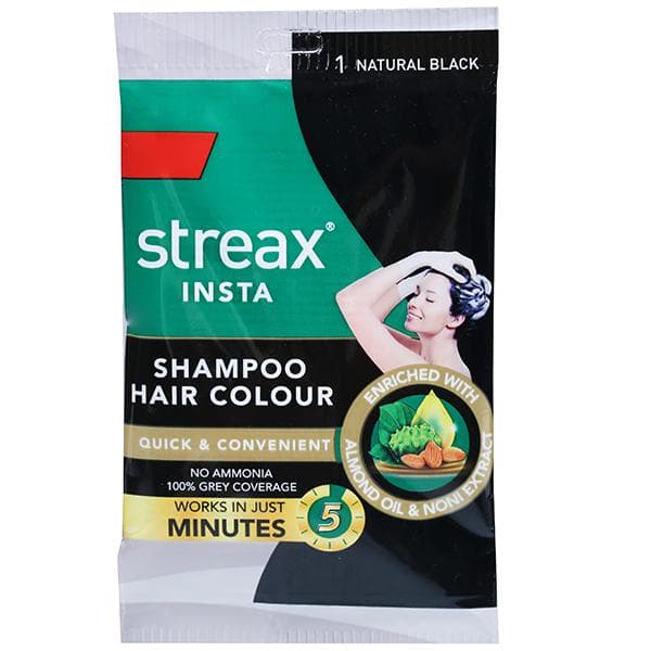Streax Insta Shampoo Hair Colour 1 Natural Black (7.5 ml + 7.5 ml)