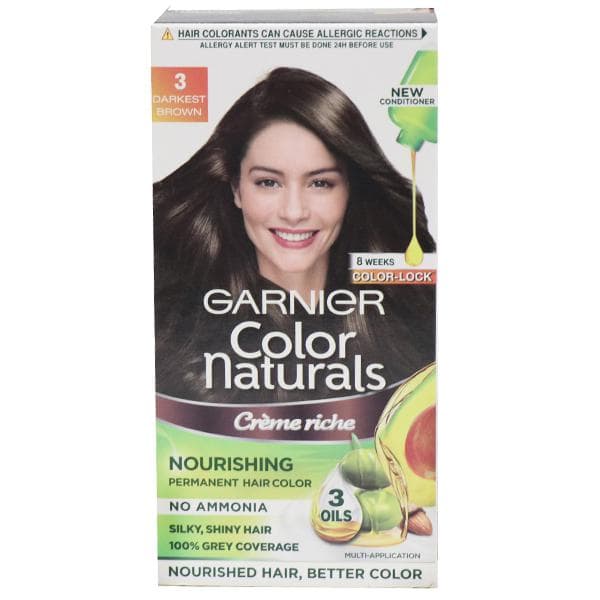 Garnier Color Naturals Creme Riche Nourishing Hair Color 3 Darkest Brown (60 g + 70 ml)