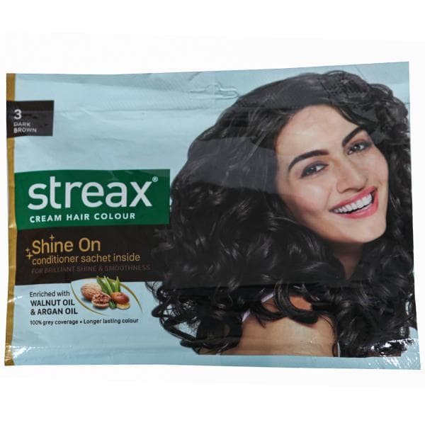 Streax Cream Hair Colour 3 Dark Brown (25 g + 20 ml)