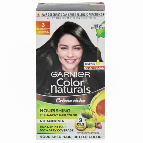 Garnier Color Naturals Creme Riche Nourishing Hair Color 3 Darkest Brown (30 g + 30 ml + 5 ml)