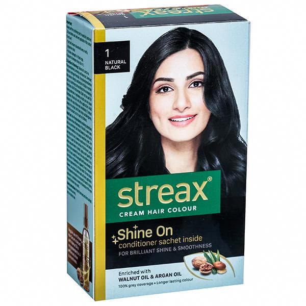 Streax Cream Hair Colour 1 Natural Black (25 g + 25 ml)