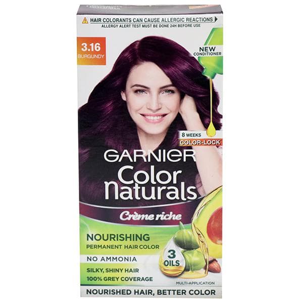 Garnier Color Naturals Creme Riche Nourishing Hair Color 3.16 Burgundy (60 g + 70 ml)