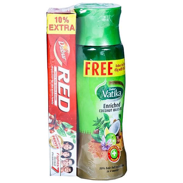 Dabur Vatika Enriched Coconut Hair Oil (Free Dabur Red Toothpaste 45 g) 150 ml