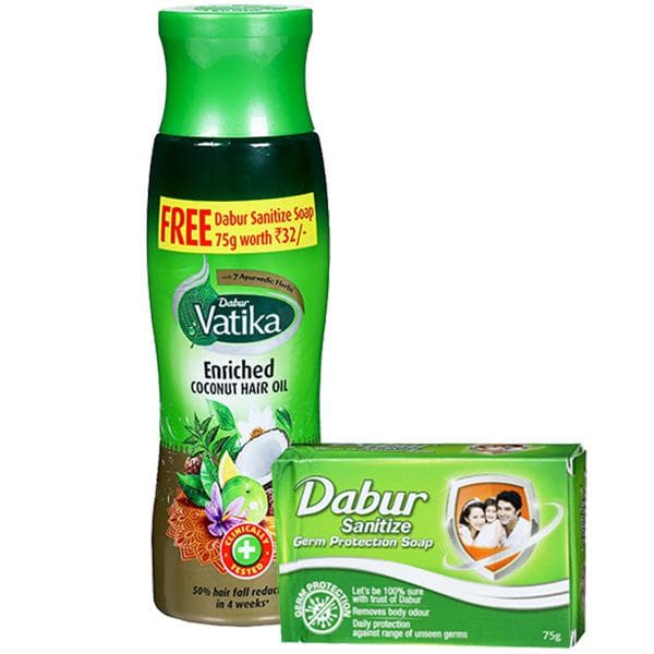 Dabur Vatika Enriched Coconut Hair Oil (Free Dabur Sanitize Soap 75 g) 300 ml