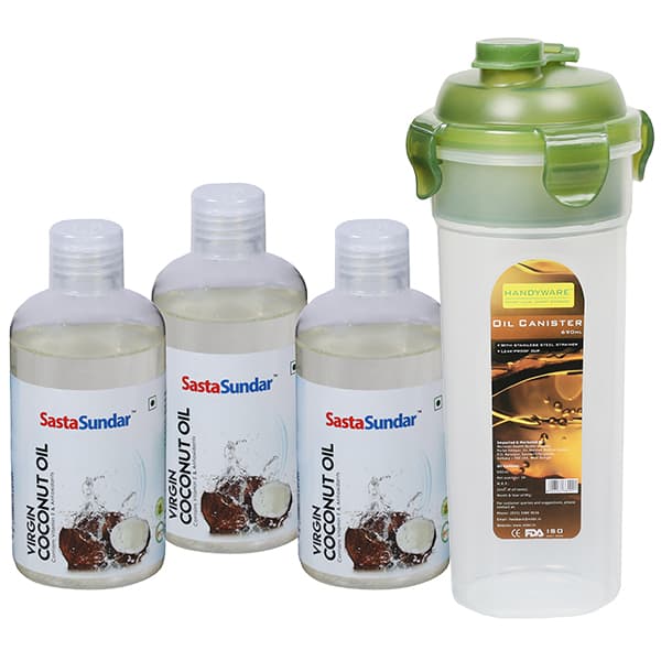 Sastasundar Virgin Coconut Oil 200 ml( Free Handyware Oil Canister 690 ml) 3 x 200 ml