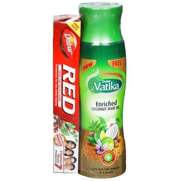 Dabur Vatika Enriched Coconut Hair Oil (Free Dabur Red Toothpaste 100 g) 300 ml