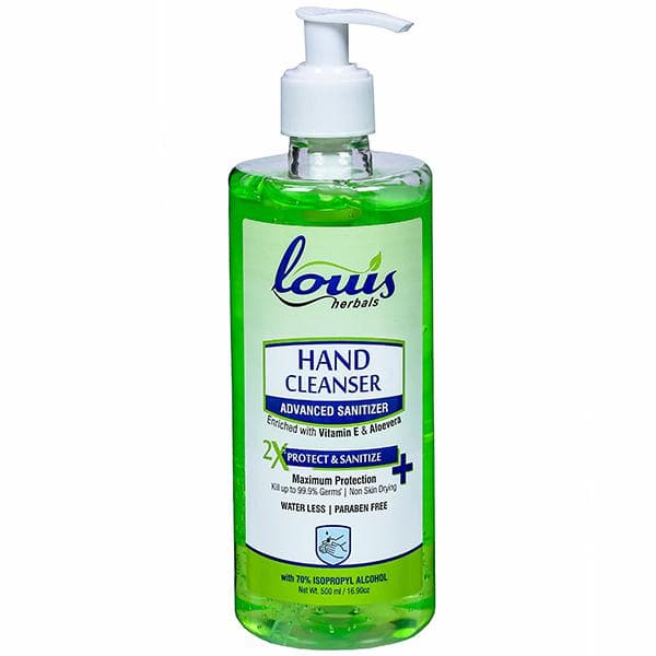 Louis Herbals Hand Cleanser Advanced Sanitizer with Isopropyl Alcohol (70%), Vitamin E & Aloevera 500 ml